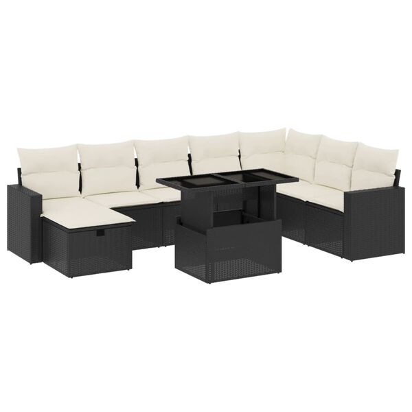 vidaXL 9 Piece Garden Sofa Set with Cushions Black Poly Rattan