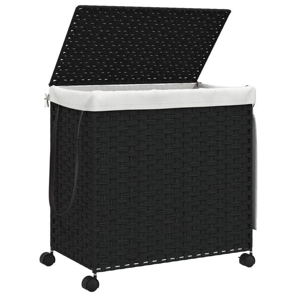 vidaXL Laundry Basket with Wheels Black 60x35x60.5 cm Rattan