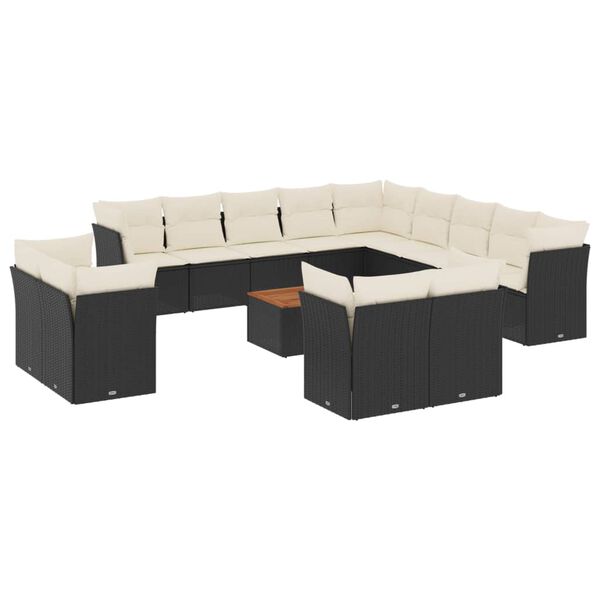 vidaXL 14 Piece Garden Sofa Set with Cushions Black Poly Rattan