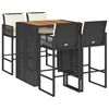 vidaXL 5 Piece Garden Bar Set with Cushions Black Poly Rattan Acacia