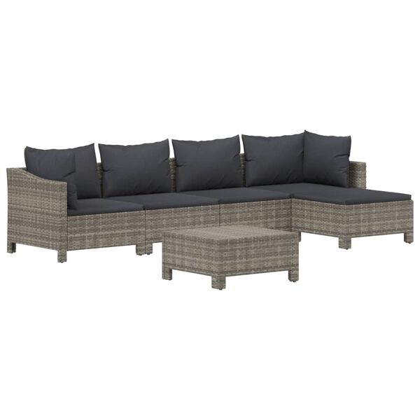 vidaXL 6 Piece Garden Lounge Set with Cushions Grey Poly Rattan
