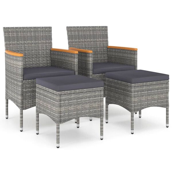 vidaXL 4 Piece Garden Chair and Stool Set Poly Rattan Grey