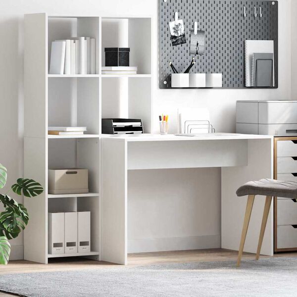 vidaXL Desk with Shelf White 138.5 x 55 x 143 cm Engineered Wood