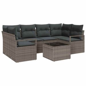 vidaXL Garden Sofa Set 7 pcs 6-Seater Grey Poly Rattan