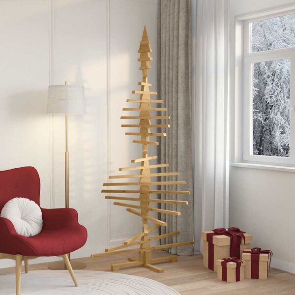 vidaXL Wooden Christmas Tree with Stand Brown 210 cm Solid pine wood