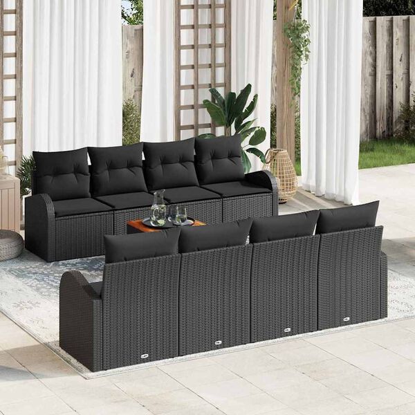 vidaXL Garden Sofa Set with Cushion 9 pcs Black Poly Rattan