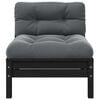 vidaXL Garden Middle Sofa with Cushions Black Solid Pinewood