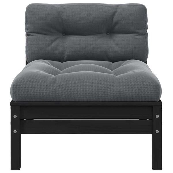 vidaXL Garden Middle Sofa with Cushions Black Solid Pinewood