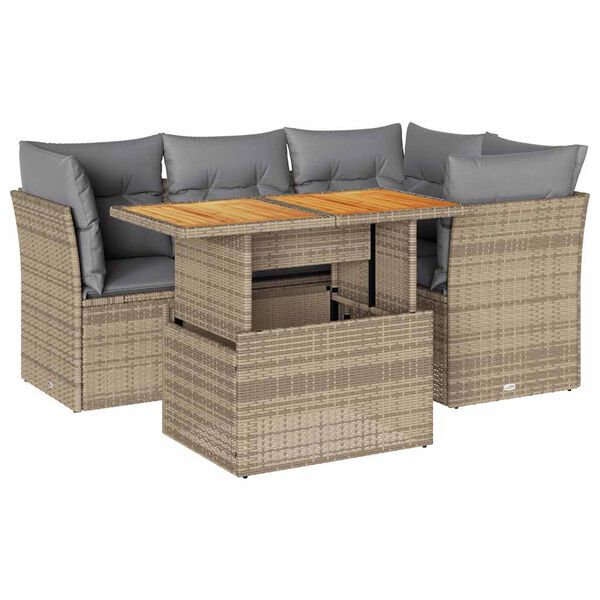 vidaXL 5 Piece Garden Sofa Set with Cushions Beige Poly Rattan