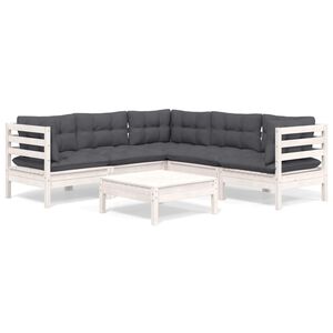 vidaXL 6 Piece Garden Lounge Set with Cushions White Solid Pinewood