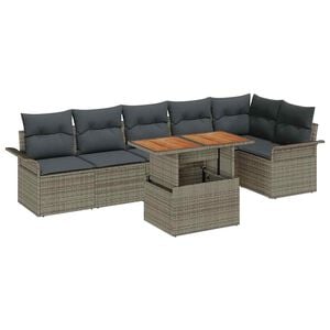 vidaXL Garden Sofa Set with Cushion 7 pcs Grey Poly Rattan