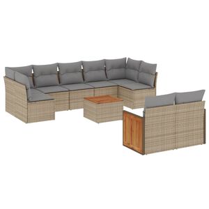vidaXL 10 Piece Garden Sofa Set with Cushions Beige Poly Rattan