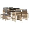 vidaXL 9 Piece Garden Dining Set with Cushions Mix Beige Poly Rattan