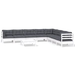 vidaXL 9 Piece Garden Lounge Set with Cushions White Solid Pinewood