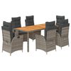 vidaXL 7 Piece Garden Dining Set with Cushions Grey Poly Rattan