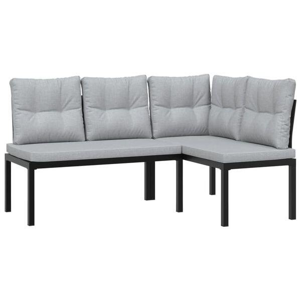 vidaXL 4 Piece Garden Sofa Set with Cushions Black Powder-coated Steel