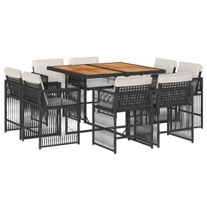 vidaXL 9 Piece Garden Dining Set with Cushions Black Poly Rattan