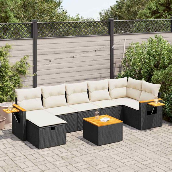 vidaXL 7 Piece Garden Sofa Set with Cushions Black Poly Rattan