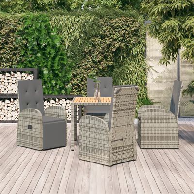 vidaXL 5 Piece Garden Dining Set with Cushions Grey Poly Rattan