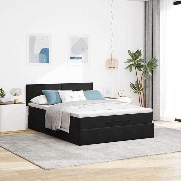 vidaXL Ottoman Bed with Mattress Black Double Velvet