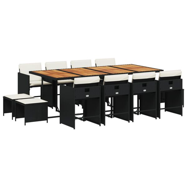 vidaXL 13 Piece Garden Dining Set with Cushions Black Poly Rattan