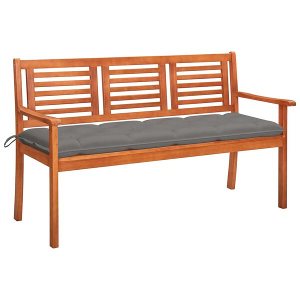 vidaXL 3-Seater Garden Bench with Cushion 150 cm Solid Eucalyptus Wood