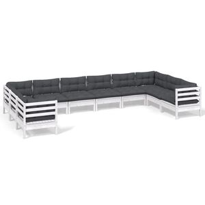 vidaXL 10 Piece Garden Lounge Set with Cushions White Pinewood