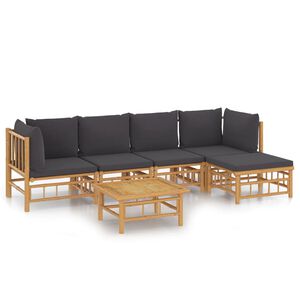 vidaXL 6 Piece Garden Lounge Set with Dark Grey Cushions Bamboo