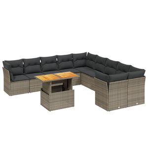 vidaXL 11 Piece Garden Sofa Set with Cushions Grey Poly Rattan