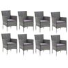 vidaXL 9 Piece Garden Dining Set with Cushions Poly Rattan Grey