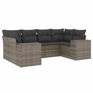 vidaXL 6 Piece Garden Sofa Set with Cushions Grey Poly Rattan