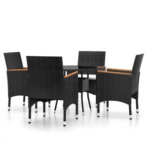 vidaXL 5 Piece Garden Dining Set Poly Rattan Black