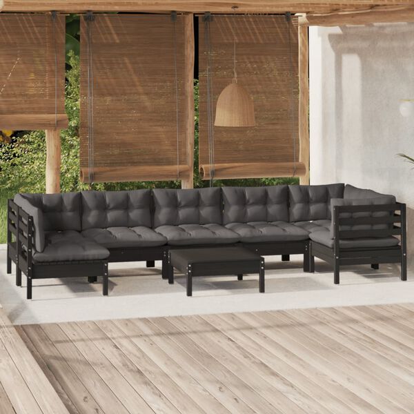 vidaXL 8 Piece Garden Lounge Set with Cushions Black Pinewood