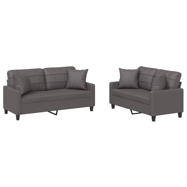 vidaXL 2 Piece Sofa Set with Pillows Grey Faux Leather