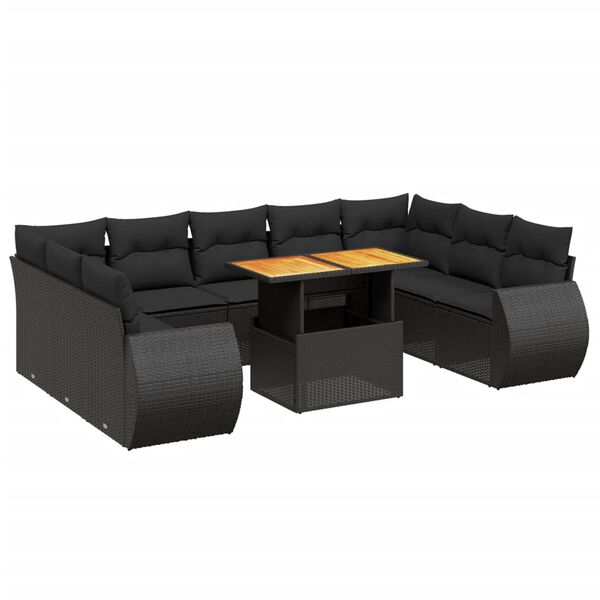 vidaXL 10 Piece Garden Sofa Set with Cushions Black Poly Rattan