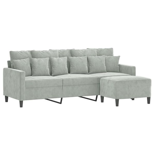 vidaXL 3-Seater Sofa with Footstool Light Grey 180 cm Velvet