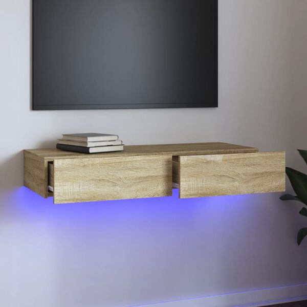 vidaXL TV Cabinet with LED Lights Sonoma Oak 90x35x15.5 cm