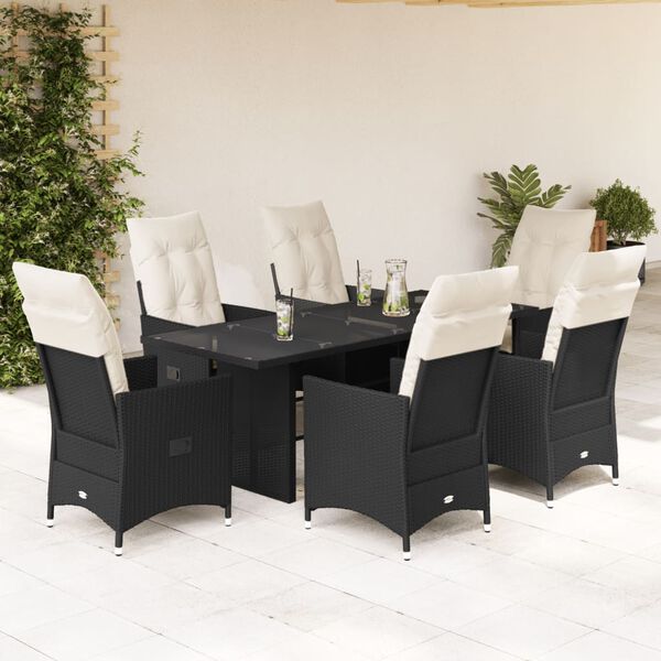 vidaXL 9 Piece Garden Dining Set with Cushions Black Poly Rattan