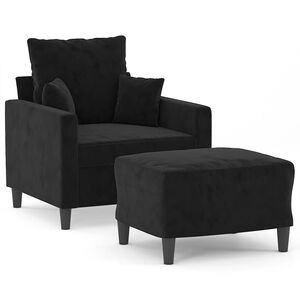 vidaXL Sofa Chair with Footstool Black 60 cm Velvet