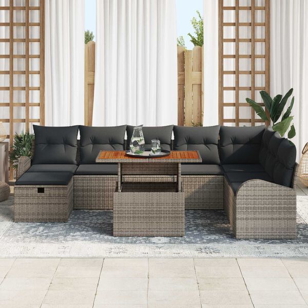 vidaXL Garden Sofa Set Height-Adjustable 9 pcs Grey Poly Rattan