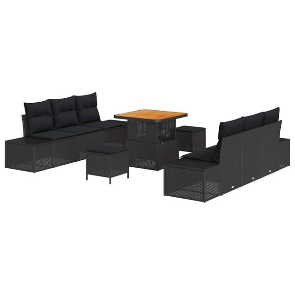 vidaXL Garden Sofa Set with Cushion 9 pcs Black Poly rattan