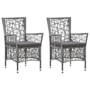 vidaXL Outdoor Chairs 2 pcs with Cushions Poly Rattan Grey