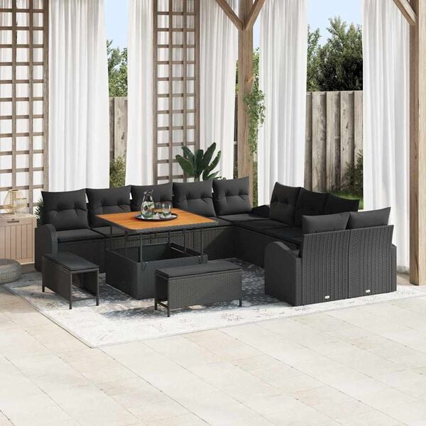 vidaXL Garden Sofa Set with Cushion 13 pcs Black Poly rattan