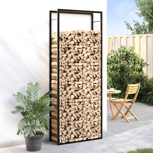 vidaXL Firewood Rack Matt Black 80x28x222 cm Steel