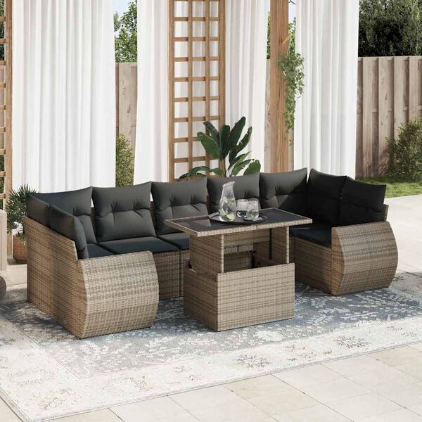 vidaXL 8 Piece Garden Sofa Set with Cushions Grey Poly Rattan