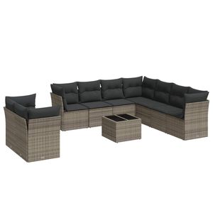 vidaXL 10 Piece Garden Sofa Set with Cushions Grey Poly Rattan