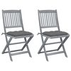 vidaXL Folding Chairs 2 pcs with Cushions Solid Acacia Wood