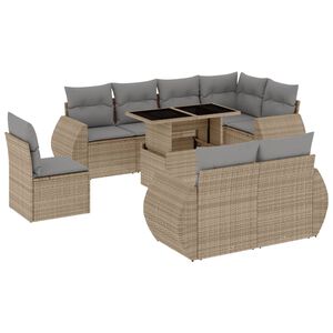 vidaXL 9 Piece Garden Sofa Set with Cushions Beige Poly Rattan