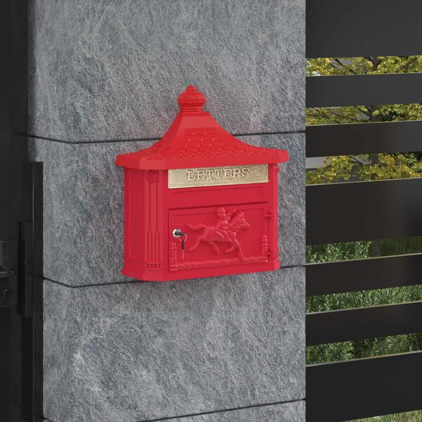 vidaXL Wall Mounted Mailbox Red 40.5 x 16 x 45 cm Cast Aluminum