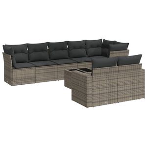 vidaXL 9 Piece Garden Sofa Set with Cushions Grey Poly Rattan